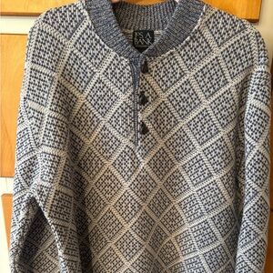 Jos. A. Bank Blue and White Men's Sweater Vintage Lambswool Medium